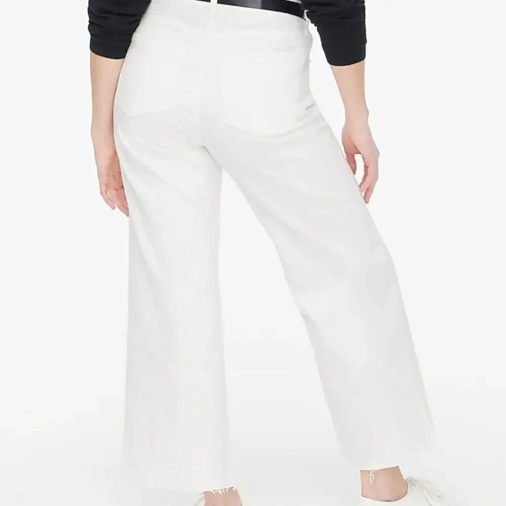 J. Crew Curvy Wide-Leg Crop Jeans White Raw Hem High Rise NWT - Size 29 Petite